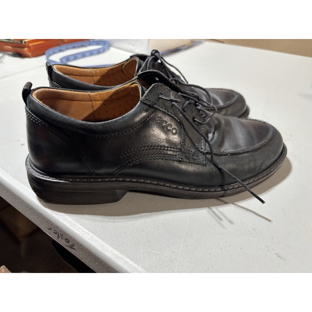 Ecco Mens Oxford Dress Shoes Black Square Toe Lace Up Leather US 9 EUR 42